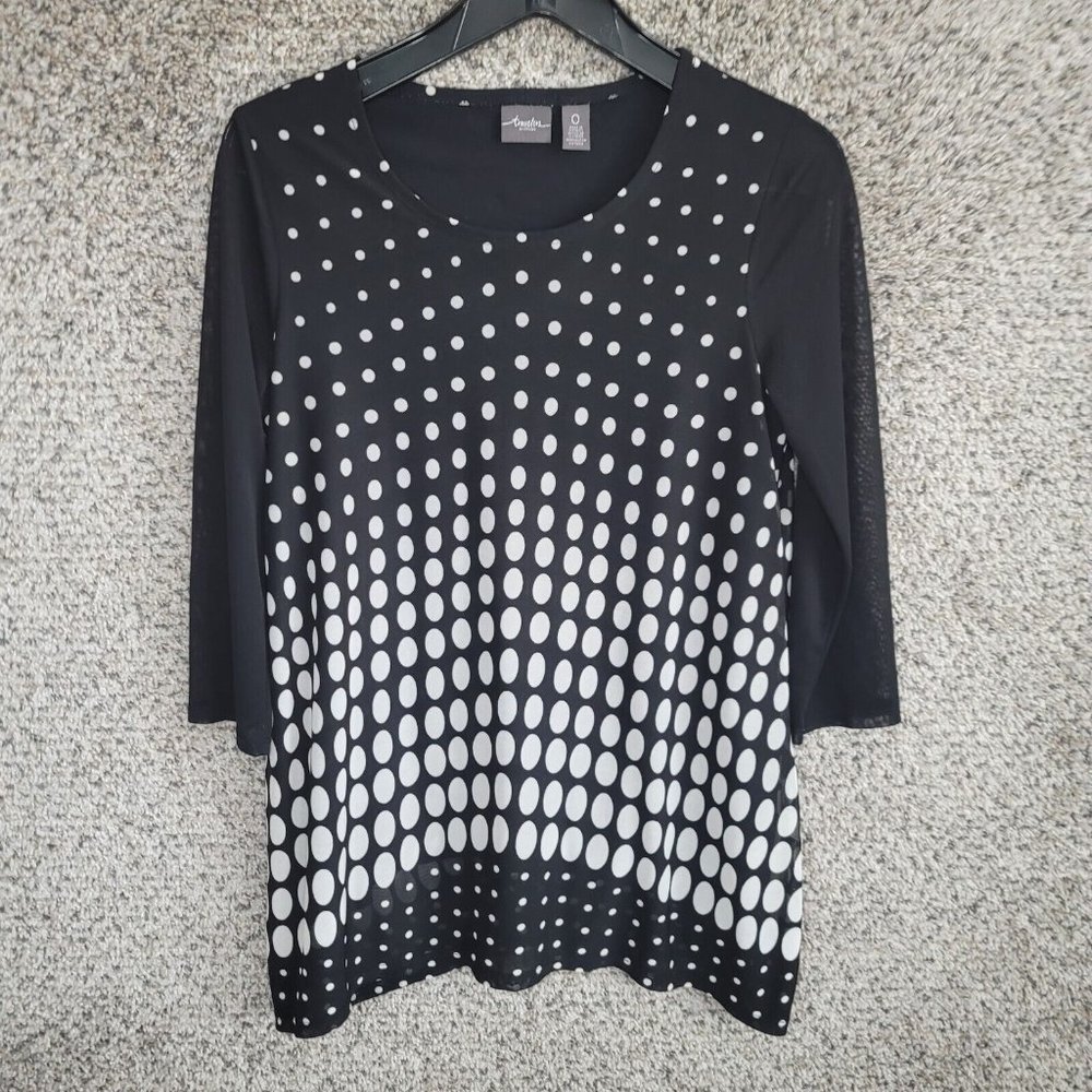 Chicos Travelers Top Womens 0 US Small Black Polka Dot Long Sleeve Tunic‎ Ladies